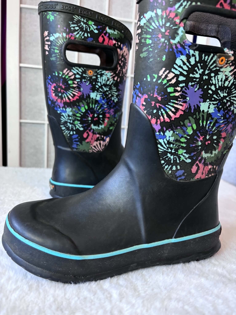 BOGS Women’s Black Multi Firework-Print Waterproof Rain Boots